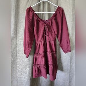 Madewell Amalia Tiered Mini Dress in Cabernet Size 00 Puff Sleeves